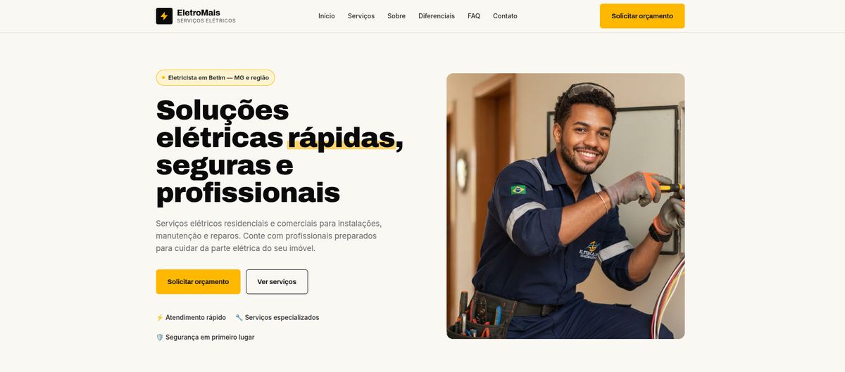 Prévia do site modelo para eletricista