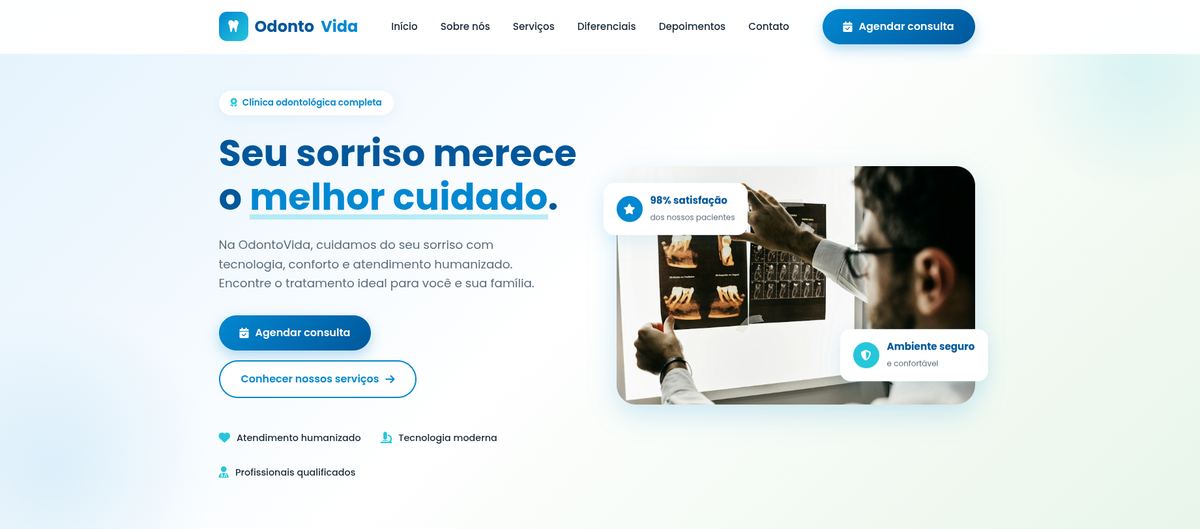 Prévia do site modelo para clínica odontológica